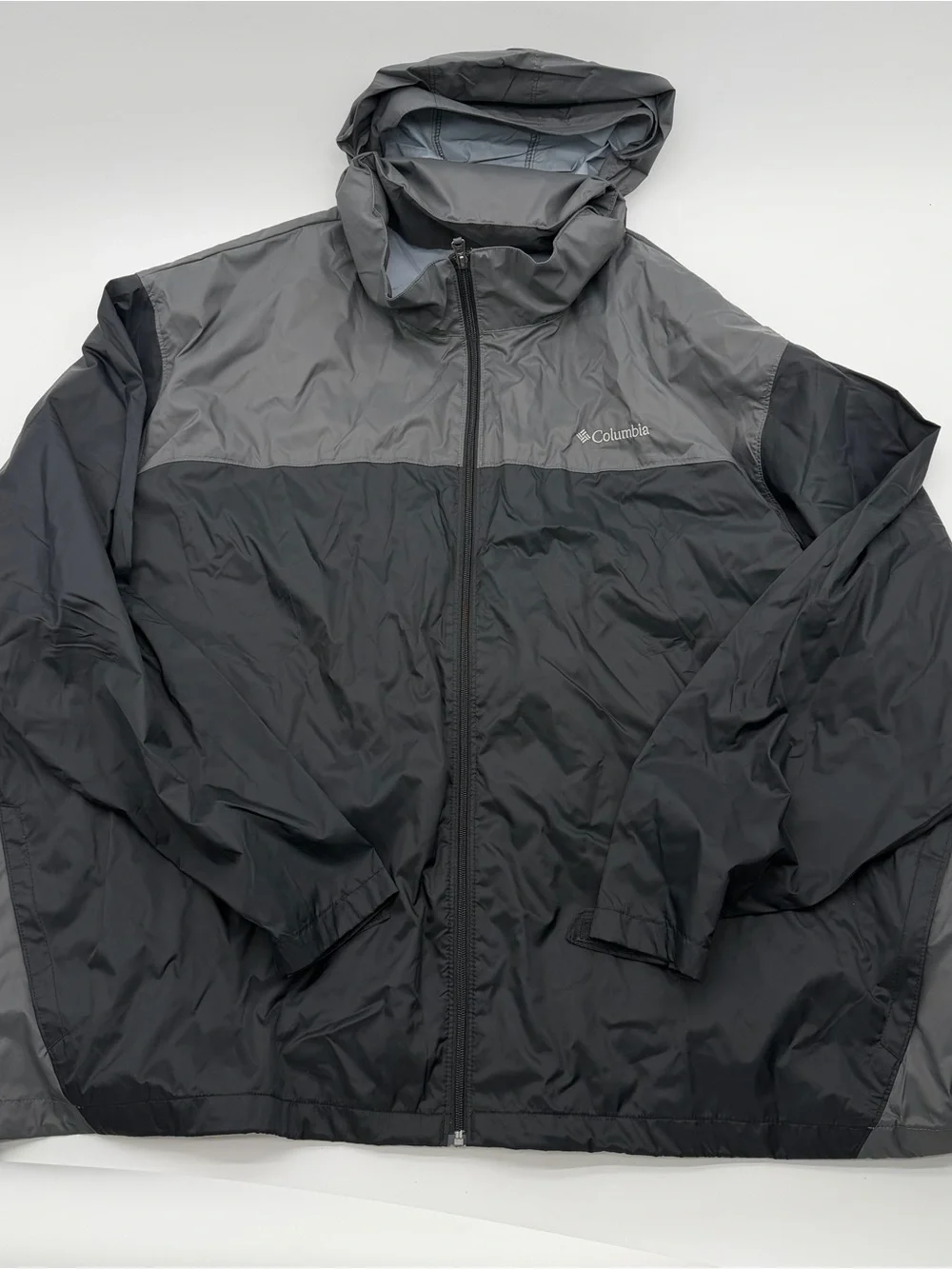 Columbia Hooded Two-Tone Black and Gray Rain Jacket